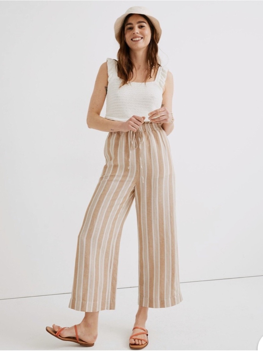 MADEWELL CREAM & TAN WIDE-LEG DRAWSTRING PANTS